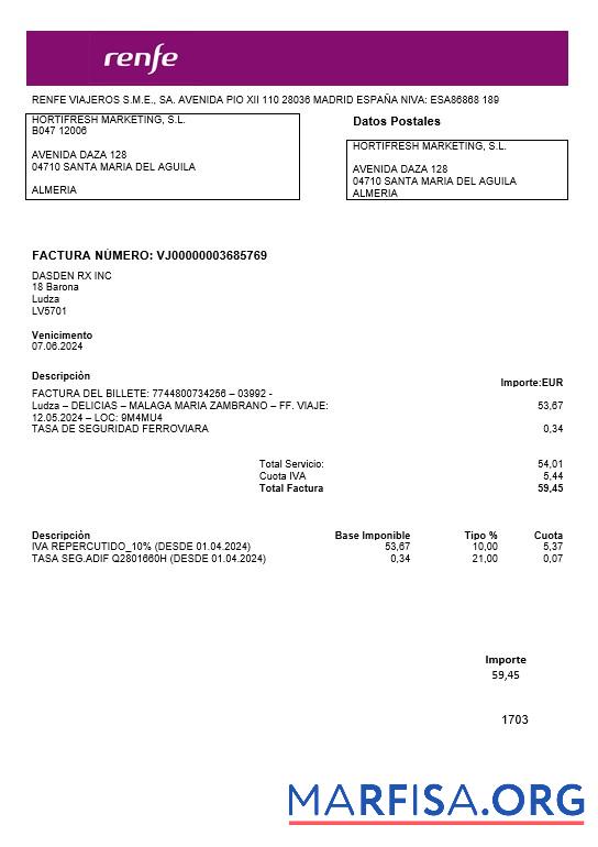 Printable Latvia Renfe business utility bill template in Word and PDF formats